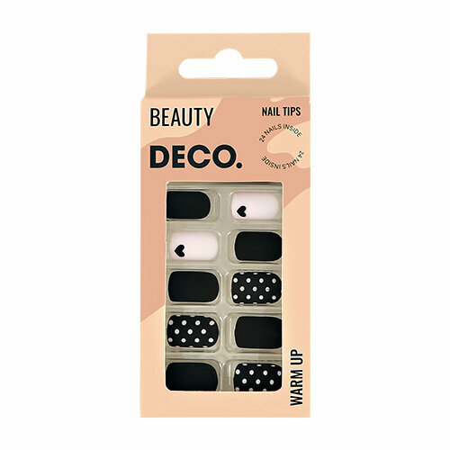Набор накладных ногтей с клеевыми стикерами DECO. WARM UP black&white (24 шт + клеевые стикеры 24 шт)