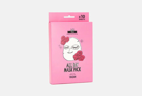 Маски на тканевой основе с розовой водой ALL DAY MASK PACK-ROSE