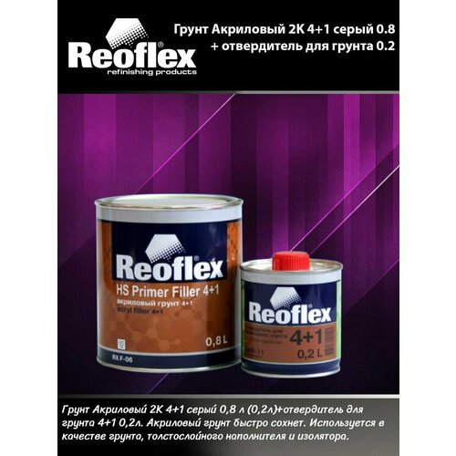 REOFLEX Грунт Акриловый 2K 41 серый 08 л Отвердитель для грунта 02л 1339₽