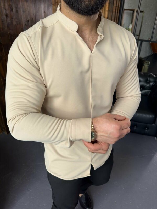 Лучшие Мужские рубашки бежевого цвета с длинным рукавом