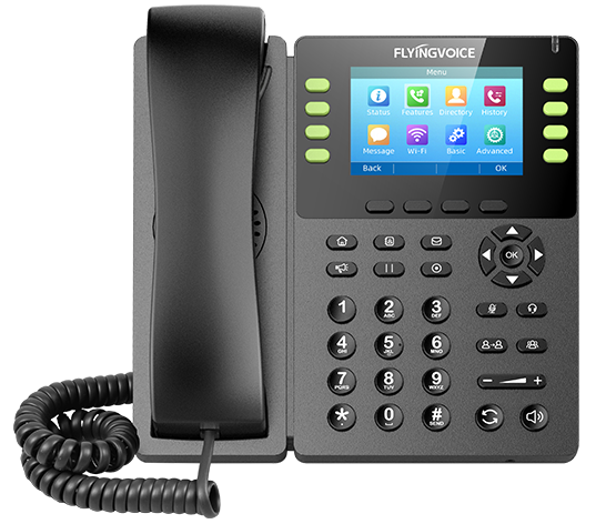 IP-телефон FLYINGVOICE FIP14G, 8 SIP аккаунтов, цветной дисплей 3,5 дюйма, конференция на 6 абонентов, поддержка EHS и Wi-Fi, USB2.0.