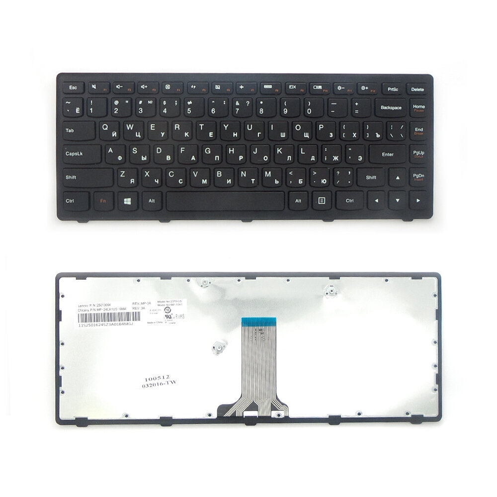 Клавиатура для ноутбука LenovoG400S G405S G410S S410P Series. Плоский Enter. Черная с черной рамкой. PN: V-142920AS1.