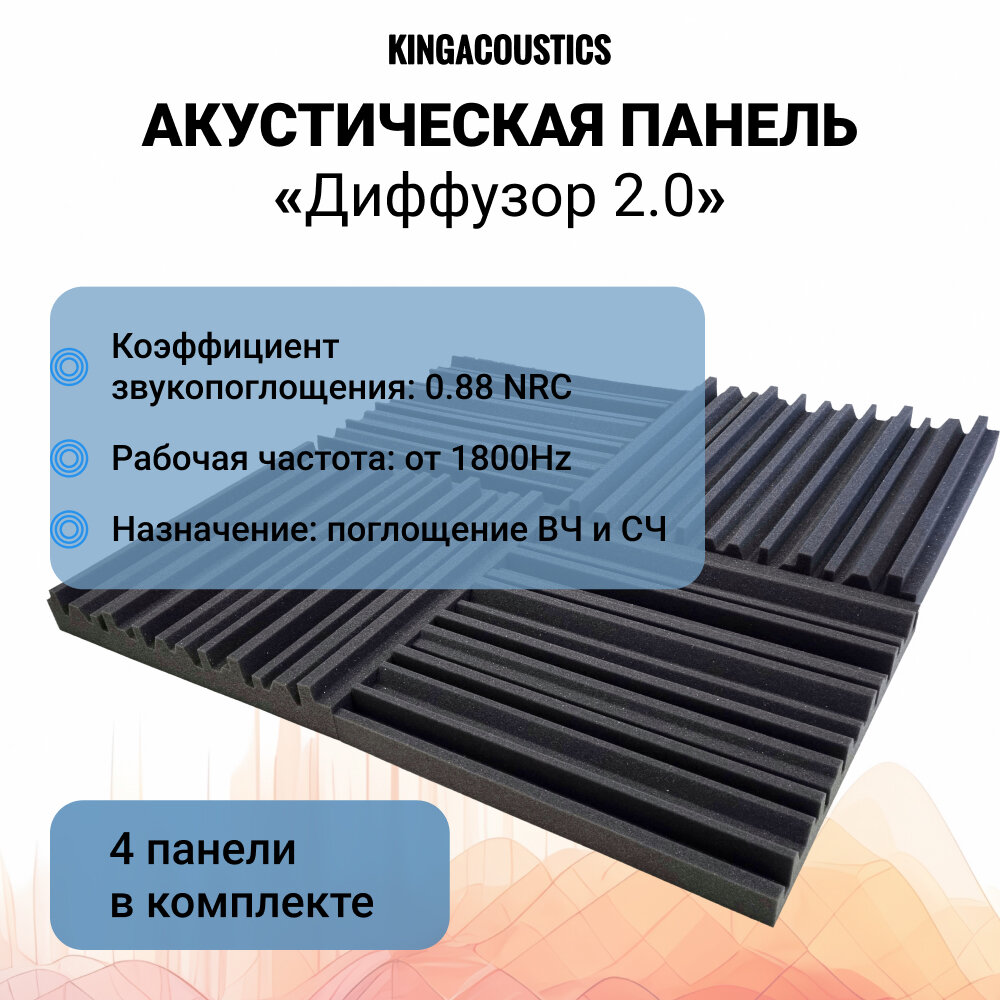 Акустический поролон "Диффузор 2.0" темно-серый цвет / комплект 4шт