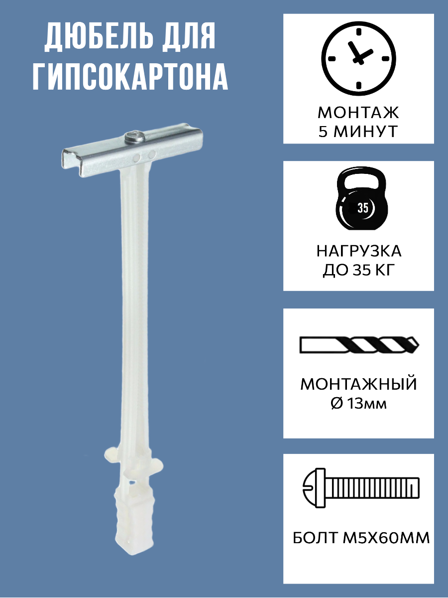 Дюбель распорный, крепление для гипсокартона (аналог Хартмут) 4шт.