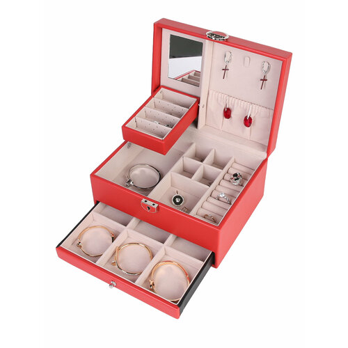 Шкатулка для украшений и часов SAVEZ краснаяарт. AZ-CX7656 на замке с зеркалом