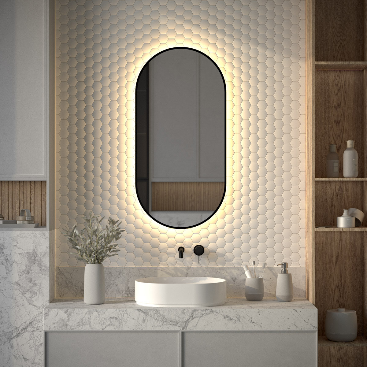 Зеркало с окантовкой и LED-подсветкой настенное AURA DEFESTO 50x100 см (Без выключателя), для гостиной, прихожей, спальни, кабинета и ванной комнаты, DF 2934