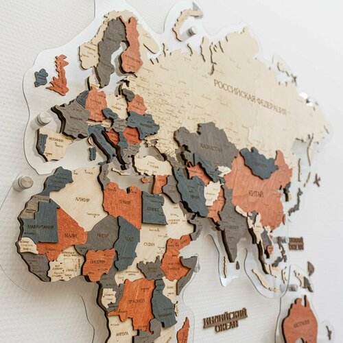 Карта мира из дерева настенная 160x100 см