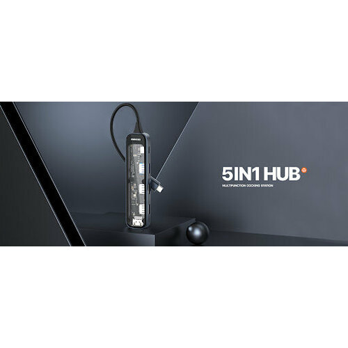 HUB адаптер Recci Transparent 5-in-1 Разветвитель Type-C to USB30 2USB20 PD100W HDMI 4K60Hz Серый RH20 6340₽