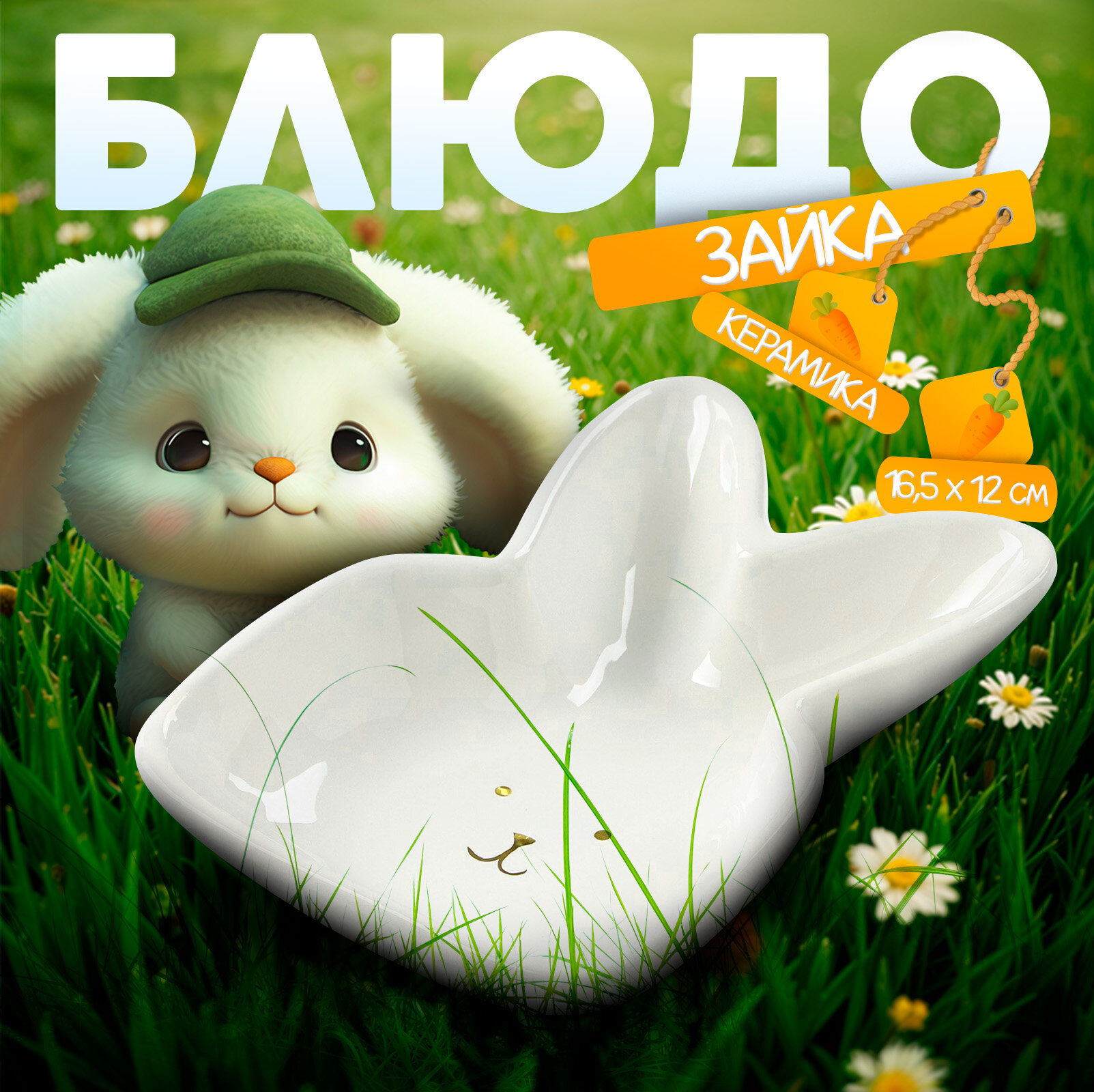 Блюдо Доляна «Зайка в золотом», 6,5×12×3,5 см, цвет белый