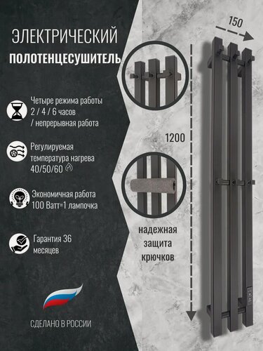 Изображение товара Полотенцесушитель электрический Маргроид 120x12 черный матовый