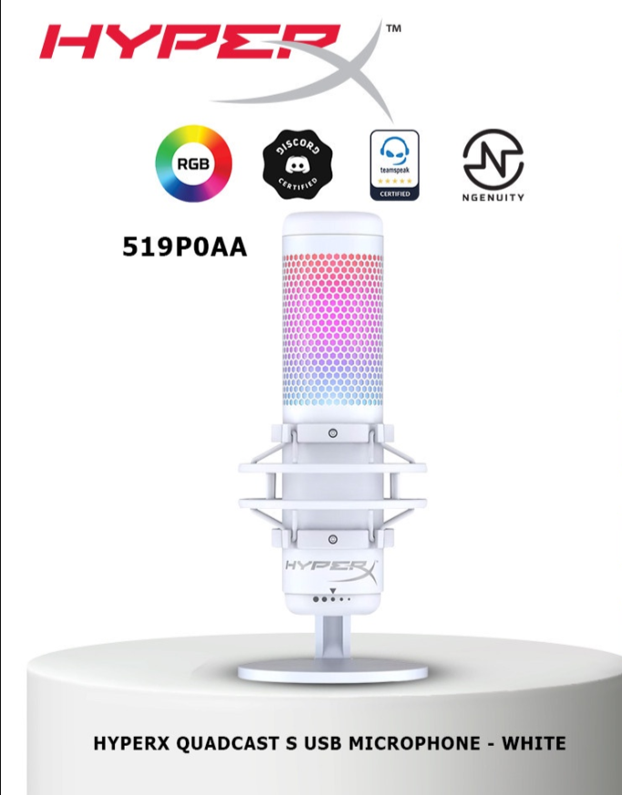 Микрофон HyperX QuadCast S, белый, студийная запись, RGB, 519P0AA — фото 1