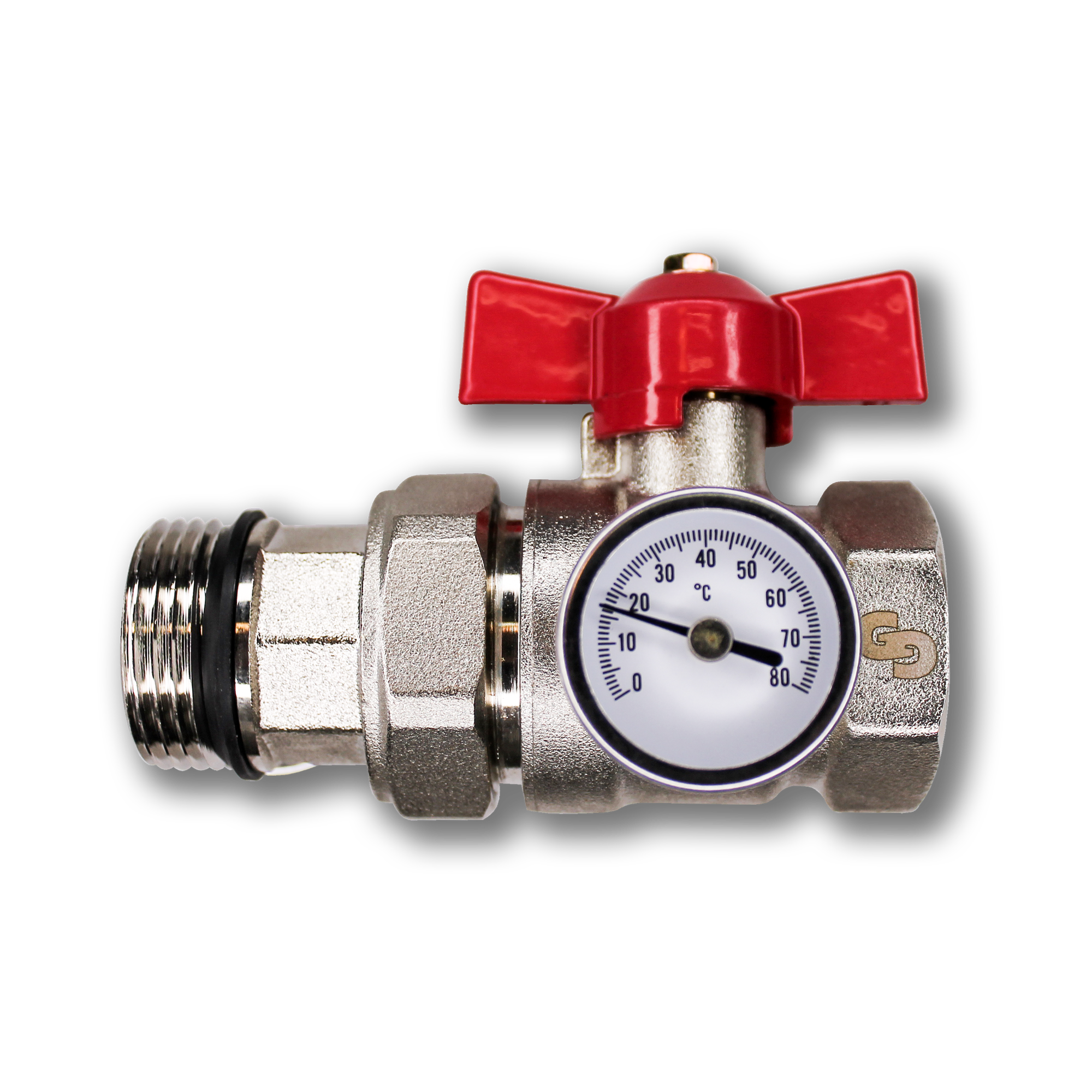 Кран шаровый Geschaften прямой 1" со сгоном и термометром — фото 1
