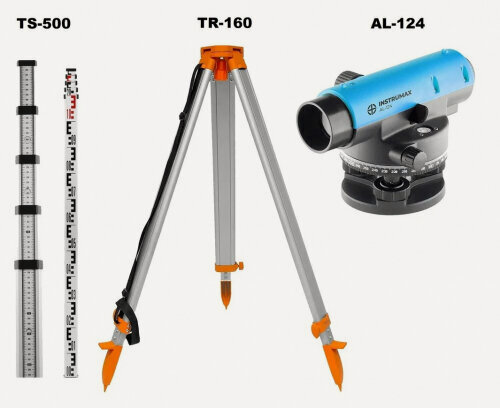 Изображение товара Оптический нивелир Instrumax AL-124 + Рейка нивелирная телескопическая TS-500 + Штатив алюминиевый геодезический TR-160 (комплект)