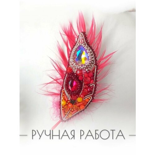 фото Брошь, жемчуг пресноводный культивированный, хрусталь, стразы, красный нет бренда