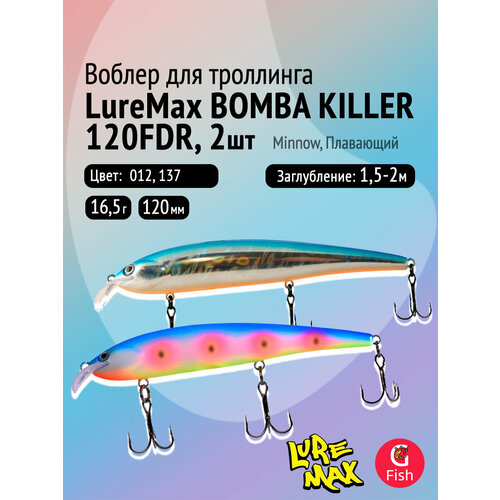 Комплект воблеров для троллинга (судак, щука): 2 штуки LureMax BOMBA KILLER 120FDR 16,5 г Плавающий, цвета 012, 137