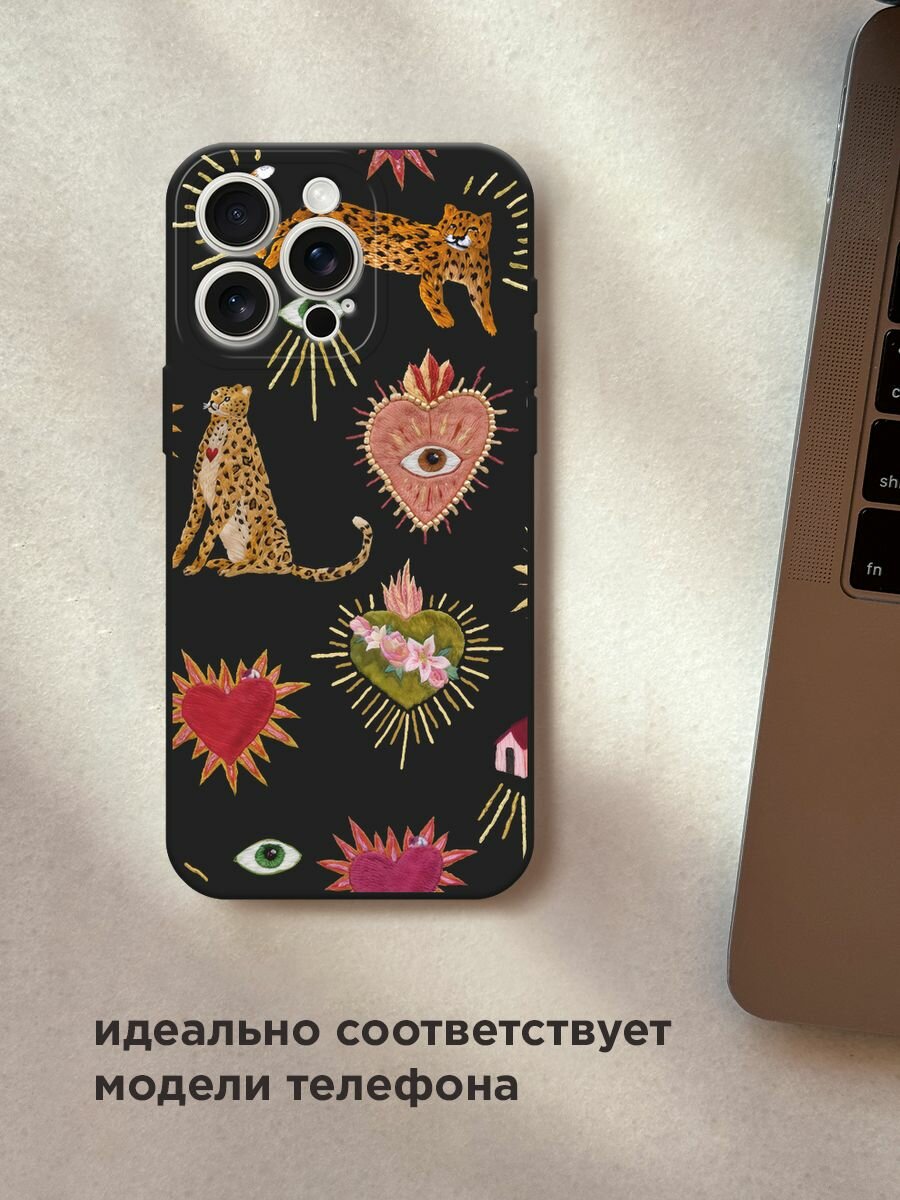 Черный матовый чехол на Apple iPhone 15 Pro Max / Айфон 15 Про Макс с принтом "Сюрреализм паттерн" — фото 1