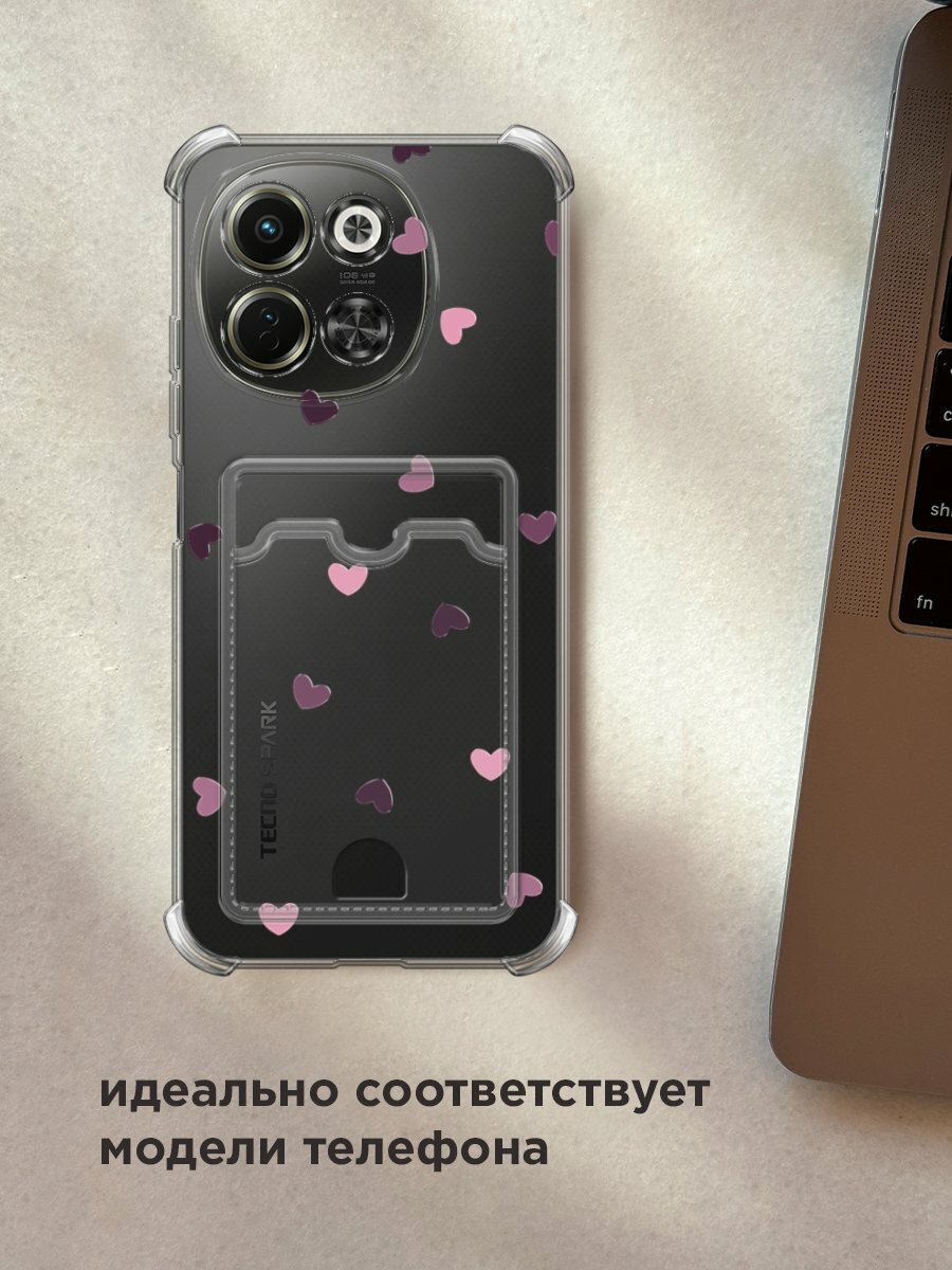 Чехол на Tecno Spark 30 5G (Текно Спарк 30 5G) с картой и принтом "Фиолетовые и розовые сердечки 1" — фото 1