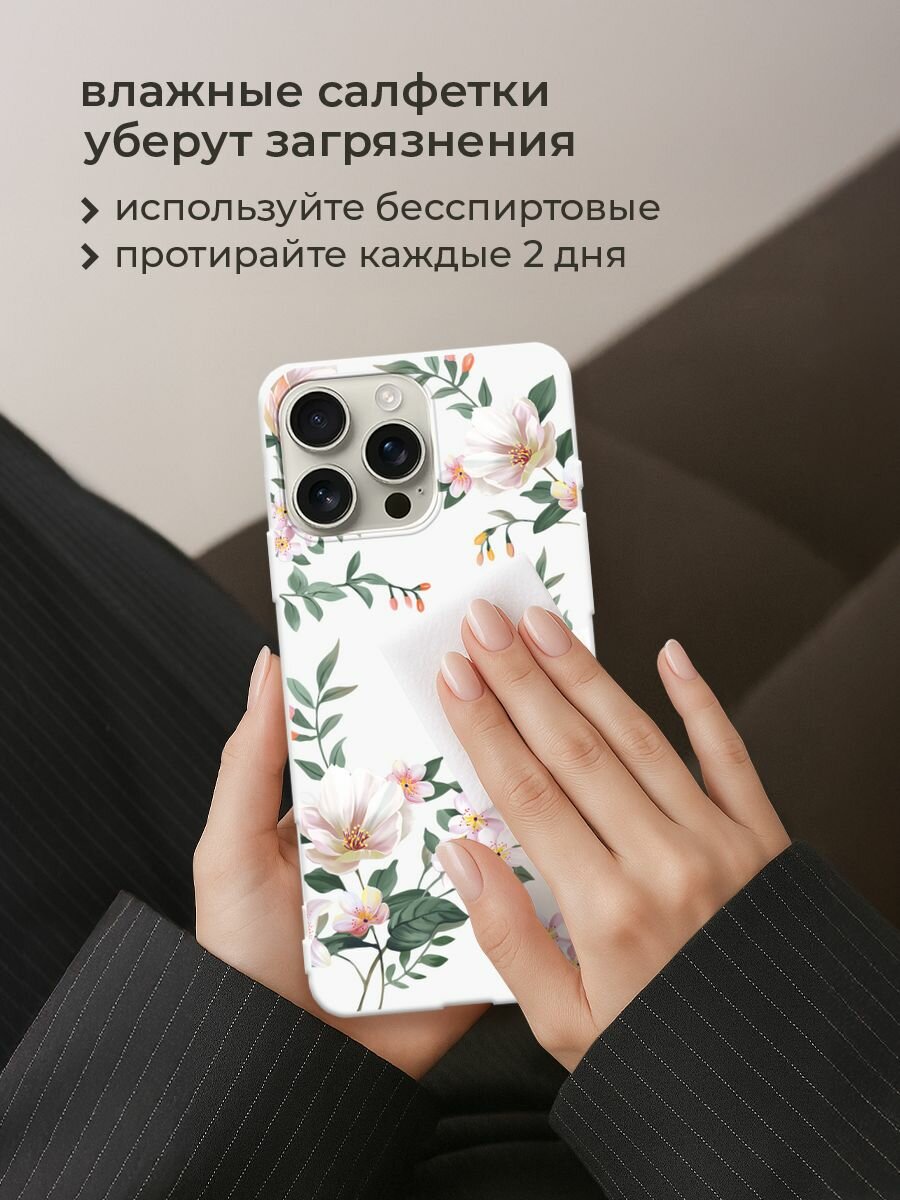Чехол на Apple iPhone 16 Pro Max / Айфон 16 Про Макс с принтом Beautiful white flowers — фото 1
