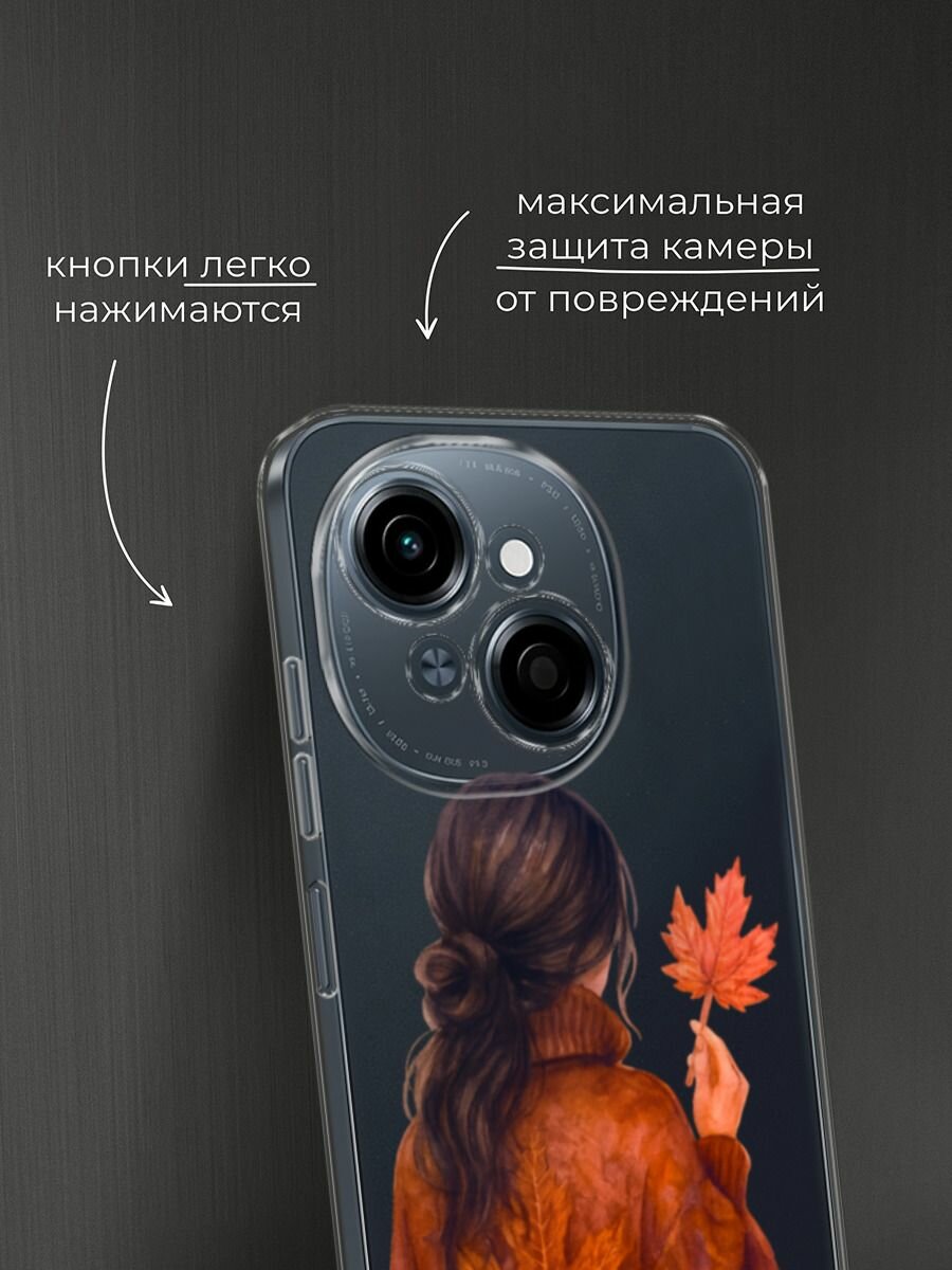 Чехол на Tecno Spark Go 1/Pop 9 / Текно Спарк Go 1/Поп 9 с принтом "Девушка с опавшим листом", прозрачный — фото 1