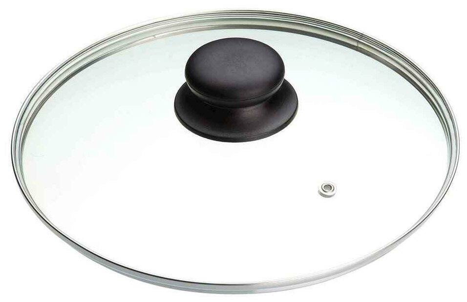 Крышка стеклянная с ручкой и металлическим ободком для кастрюли и сковороды, диаметр 16см