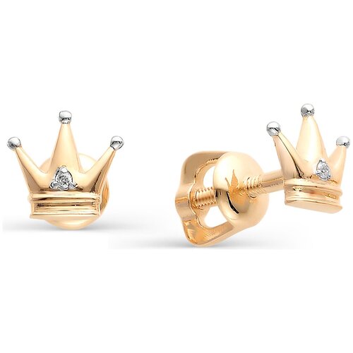 Алькор Золотые серьги гвоздики в виде корон с бриллиантами 21223-100