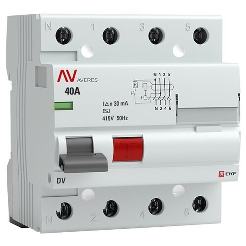 УЗО EKF 30мА тип AC DV AVERES, 40 А, 30 мА, 4 полюса