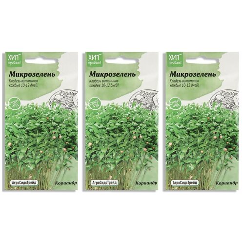 Набор семян Микрозелень Кориандр для проращивания АСТ - 3 уп. микрозелень ассорти 5 видов