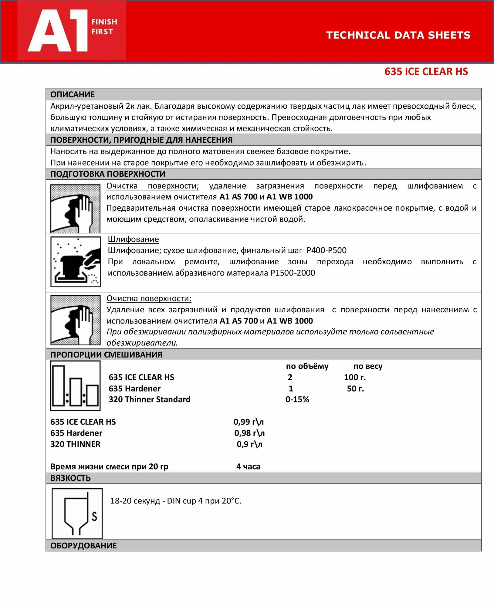 635 лак А1 ICE CLEAR HS (в комплекте с отвердителем 1 л + 0,5 л)