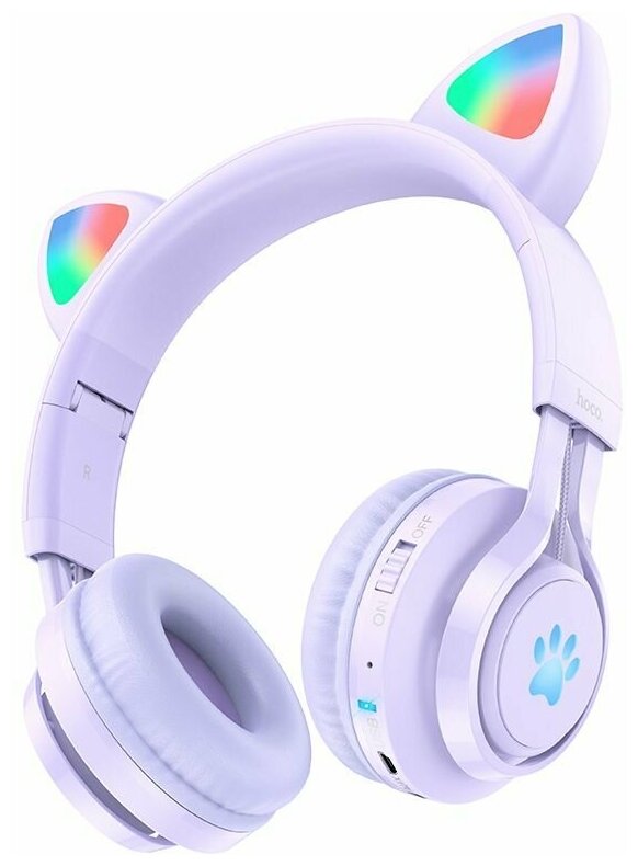 Наушники Bluetooth Кошачьи ушки Hoco W39 Cat ear kids BT headphones фиолетовые