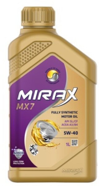 Моторное масло MIRAX MX7 SAE 5W-40 API SL/CF, ACEA A3/B4, 12X1L