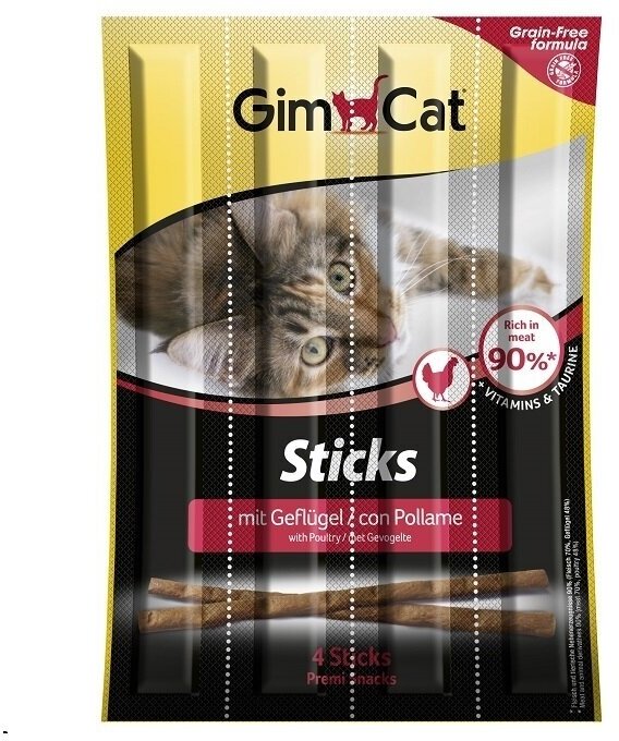 Лакомство для кошек GimCat Лакомые палочки с птицей и печенью, 5г х 4шт. в уп. 20 г - фотография № 3