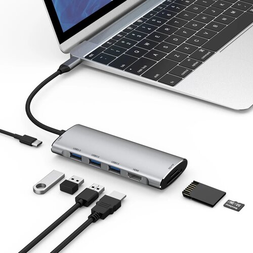 Хаб USB-концентратор Metal Series 7-in-1 Multifunctional Type-C HUB Docking Station Gray 235000₽