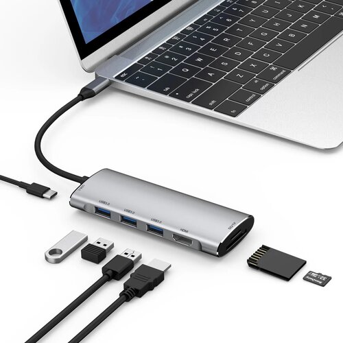 Хаб USB-концентратор Metal Series 7-in-1 Multifunctional Type-C HUB Docking Station Gray