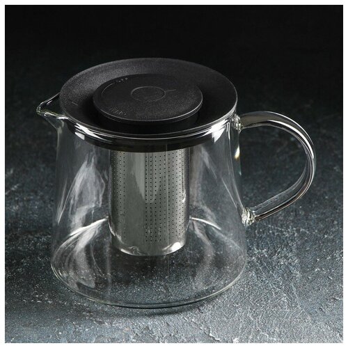 Чайник стеклянный заварочный Magistro «Локи», 1 л, 17,5×13×12,5 см, с металлическим ситом, цвет чёрный (1шт.)