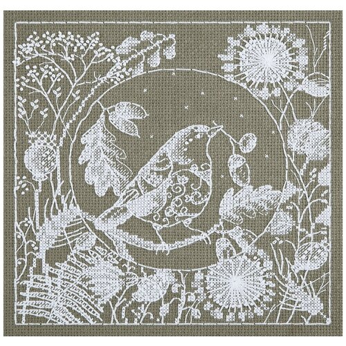 PANNA Набор для вышивания Белое кружево, Птица (PT-1865), серый, 19.5 х 19 см
