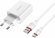 Borofone BA21A Long Journey 1xUSB QC3.0 18W 3А + Cable USB Type-C 1m White 0L-00043640