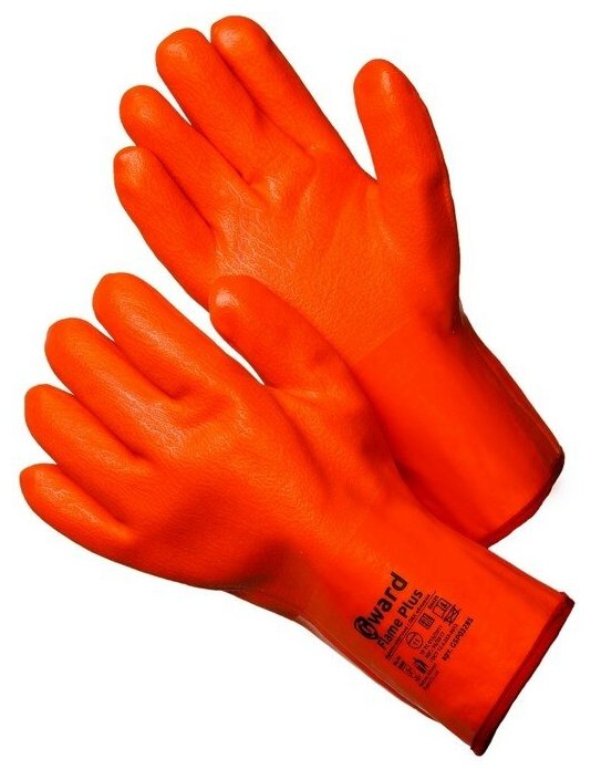 Трикотажные утепленные перчатки с оранжевым МБС покрытием цельнозалитые Gward Flame Plus размер 11 XXL - фотография № 1