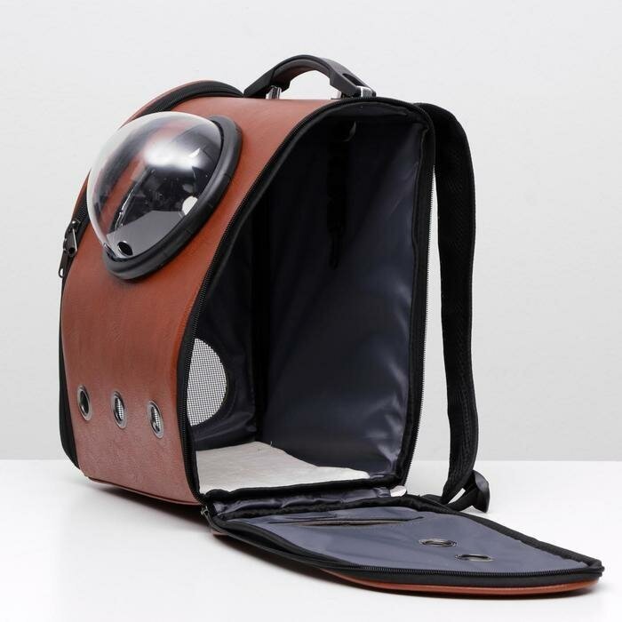 Рюкзак для переноски кошек и собак с окном для обзора «Элеганс», 32 х 18 х 37 см, коричневый - фотография № 6
