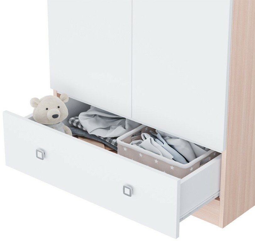 Шкаф двухсекционный Polini kids Simple с 1 ящиком, дуб пастельный-белый - фотография № 4