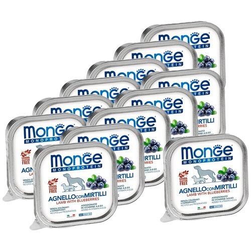 Влажный корм для собак Monge Monoprotein, беззерновой, ягненок, с черникой 1 уп. х 12 шт. х 150 г