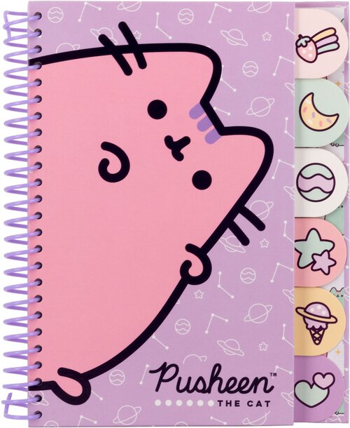 Блокнот PUIS-UA1-5037_, Pusheen, с цветными разделителями внутри, 60л, 6 разделителей. Размер 17,5 x 21,5 х 2 см.