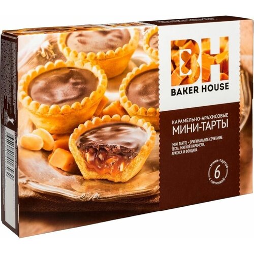 Пирожное BAKER HOUSE Мини-тарты Карамельно-арахисовые, 240 г, 6 шт. в уп.