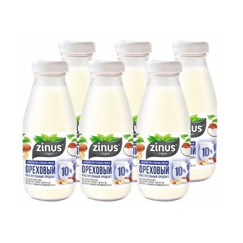 Zinus Vegan "SLIVKI ореховые", жирность 10%, обогащенные кальцием и витаминами, 0,3л стекло/спайка 6 шт, Продукт на растительном сырье ореховый