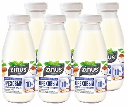 Zinus Vegan "SLIVKI ореховые", жирность 10%, обогащенные кальцием и витаминами, 0,3л стекло/спайка 6 шт, Продукт на растительном сырье ореховый - фотография № 1