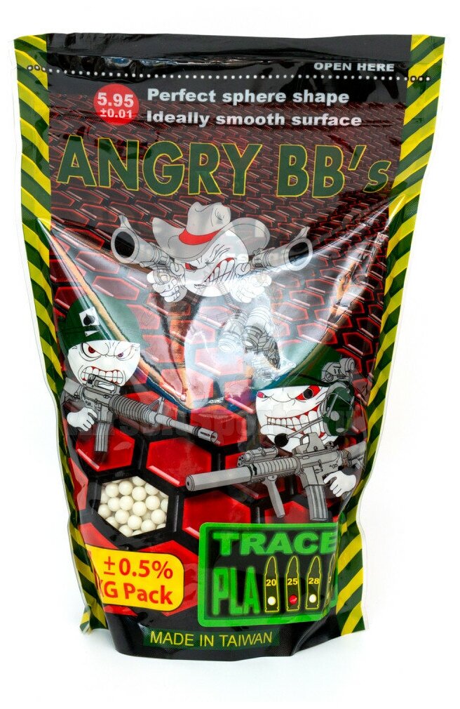 Шарики трассирующие Angry BB's 0,25 (зеленые, 1кг, 4000 шт, пакет)
