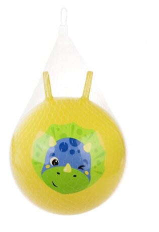Детский мяч-попрыгун гимнастический, MOBY KIDS 50 см Динозаврик желтый, ручки- рожки