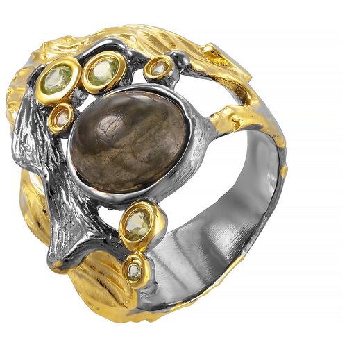 фото Element47 кольцо из серебра 925 пробы с лабрадоритами и перидотами yr01203-ko-lb-pd-bj, размер 17.5