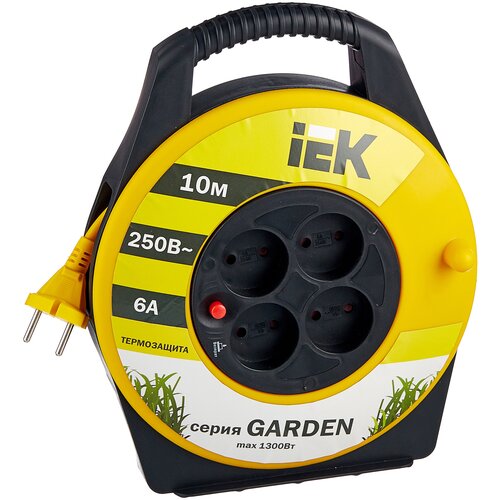 Удлинитель на катушке IEK Garden УК10, 4 розетки, с т/з, без заземления, 2 x 0,75 мм², 10 м