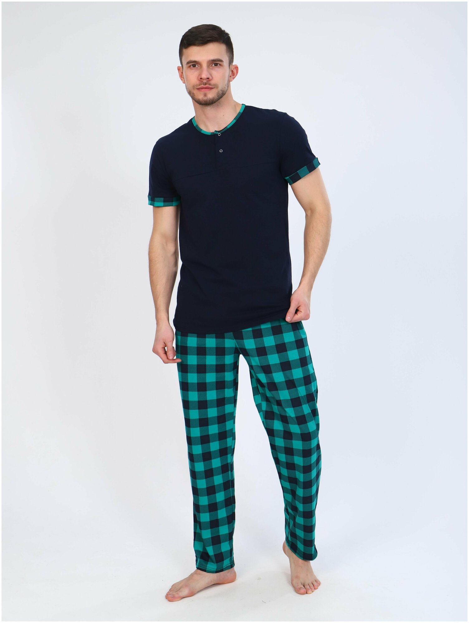 Домашний костюм мужской для дома Современная пижама мужская Комплект одежды повседневный, футболка и брюки зеленый