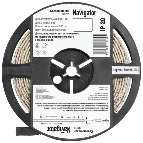 NAVIGATOR Лента светодиодная 71 762 NLS-3528CW60-4.8-IP20-12V R5 4.8Вт/м (уп.5м) Navigator 71762